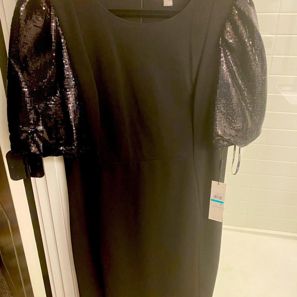 Calvin Klein Black Sequins Sleeve Dress